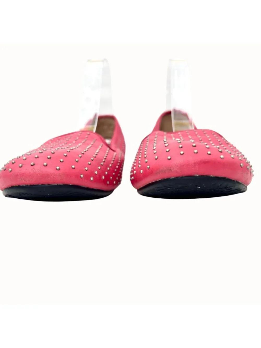 UGG ALLOWAY PINK LEATHER SILVER STUDDED SHEARLING FLATS - 10